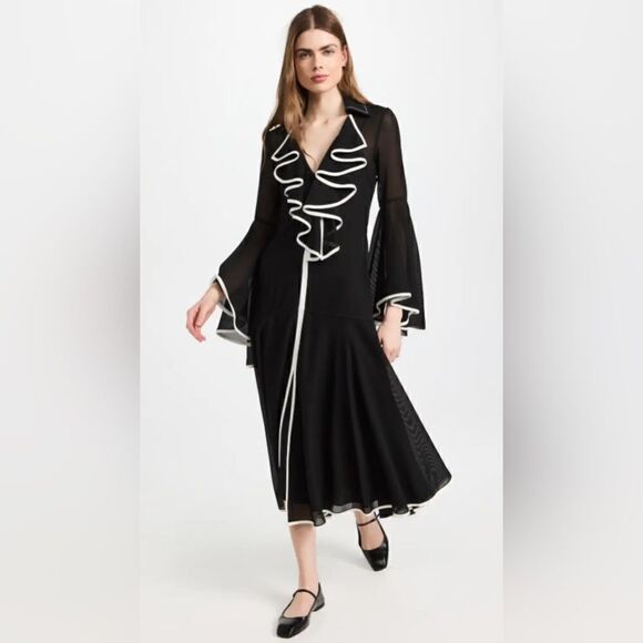 Proenza Schouler Solid Mesh ruffle dress Black/White 0 $1500 NWT - Picture 2 of 9